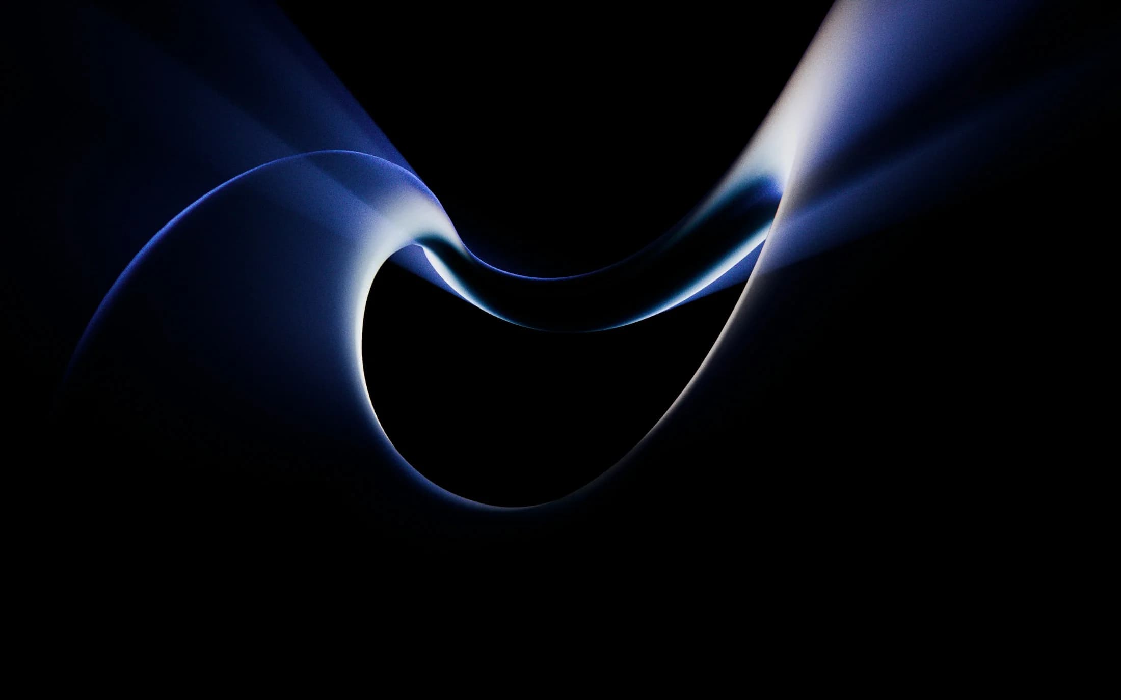 A continuous blue light signal curving through a black field